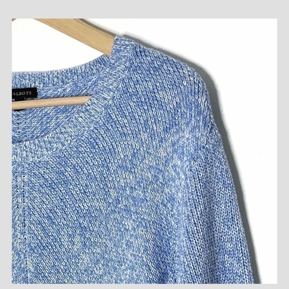Talbots Shaker Stitch Sweater Pima Cotton Marled Blue Crew Neck Size Small - Picture 5 of 11